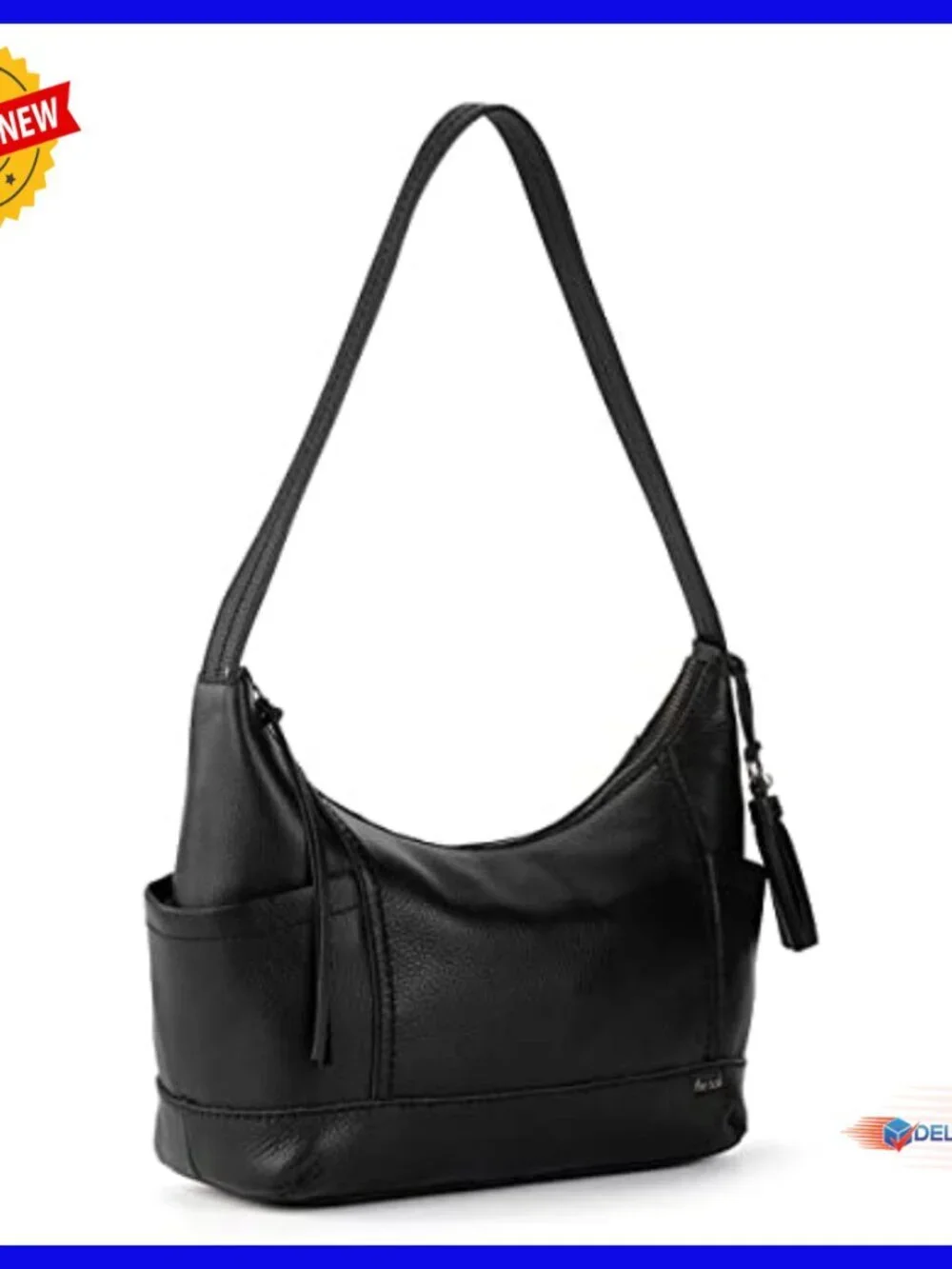 Leather Hobo Bag with Zipper Closure, Multiple Pockets, Shoulder Strap